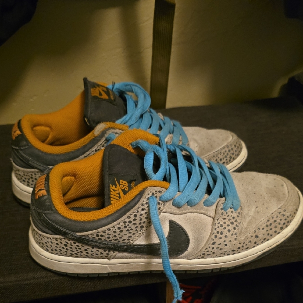 Nike SB Grey Suede Sneakers with Blue Laces and Mustard Interior